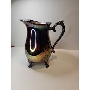 Vintage Leonard Silver Plated Pitcher Lion Feet Ice Lip Ornate Unpolished 8.5”